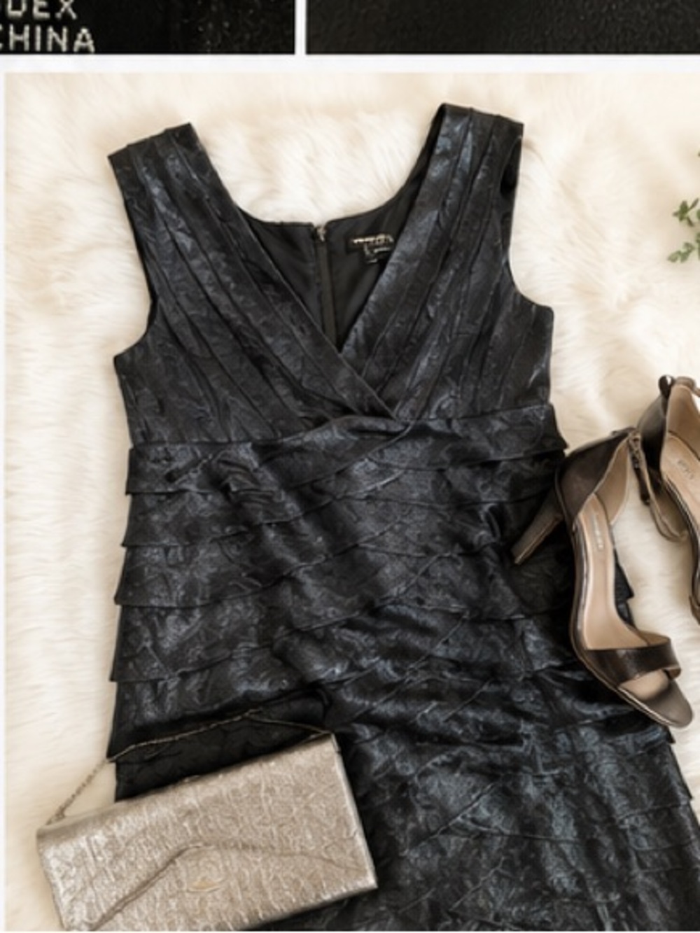 Adrianna Papell Size 8 Dark Metallic Gray Tiered Cocktail Dress